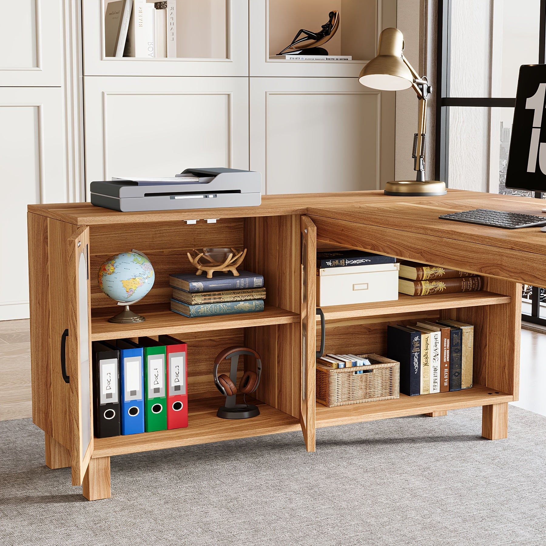 L Shaped Desk with Cabinet and Shelves | 59\