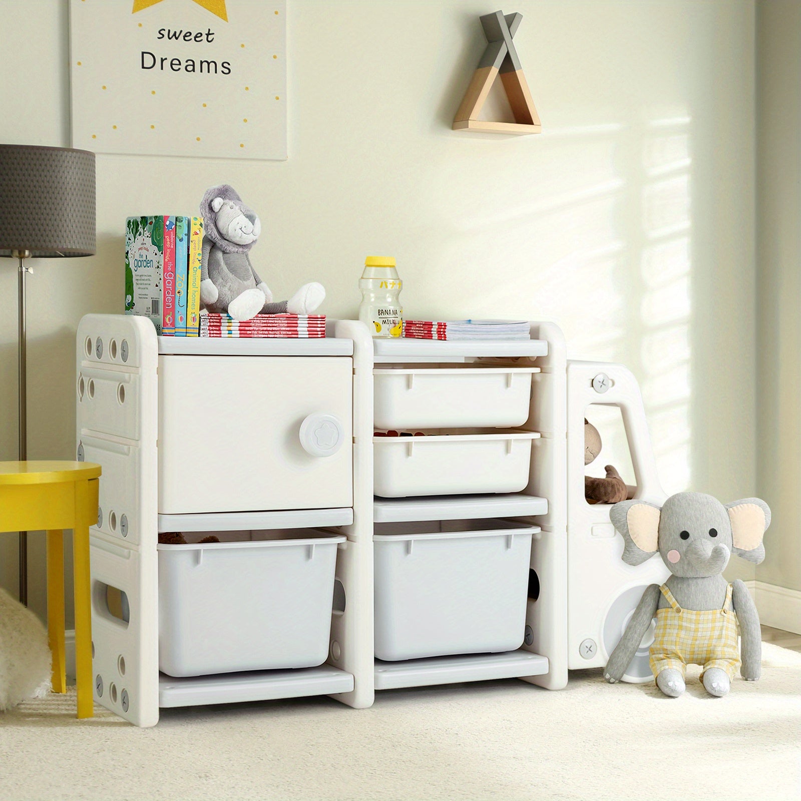LIFEZEAL Truck-Shaped Youngsters Storage Organizer with Removable Bins & Drawers, HDPE Plastic Cabinet for Youngsters - Beige & Playroom Furniture, 43.5\