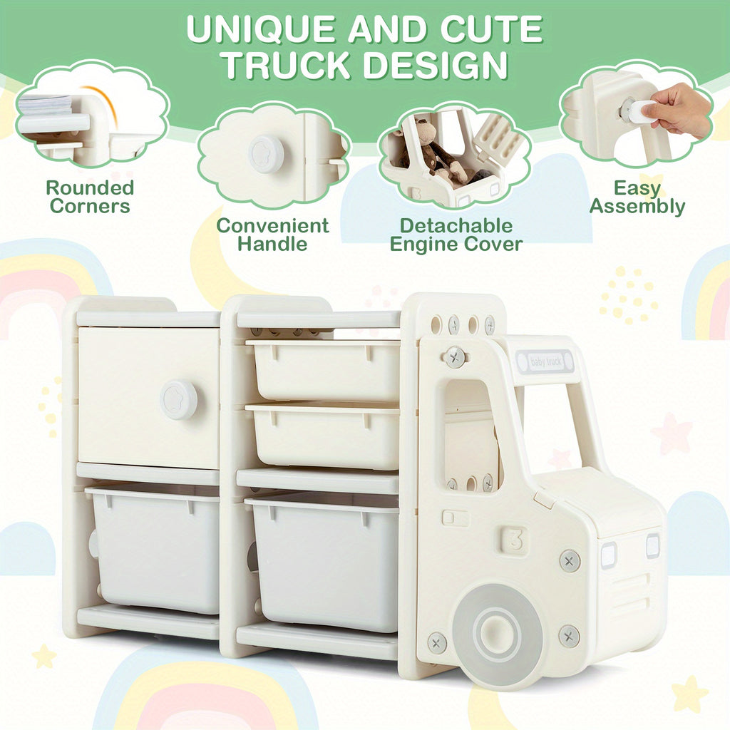 LIFEZEAL Truck-Shaped Youngsters Storage Organizer with Removable Bins & Drawers, HDPE Plastic Cabinet for Youngsters - Beige & Playroom Furniture, 43.5\