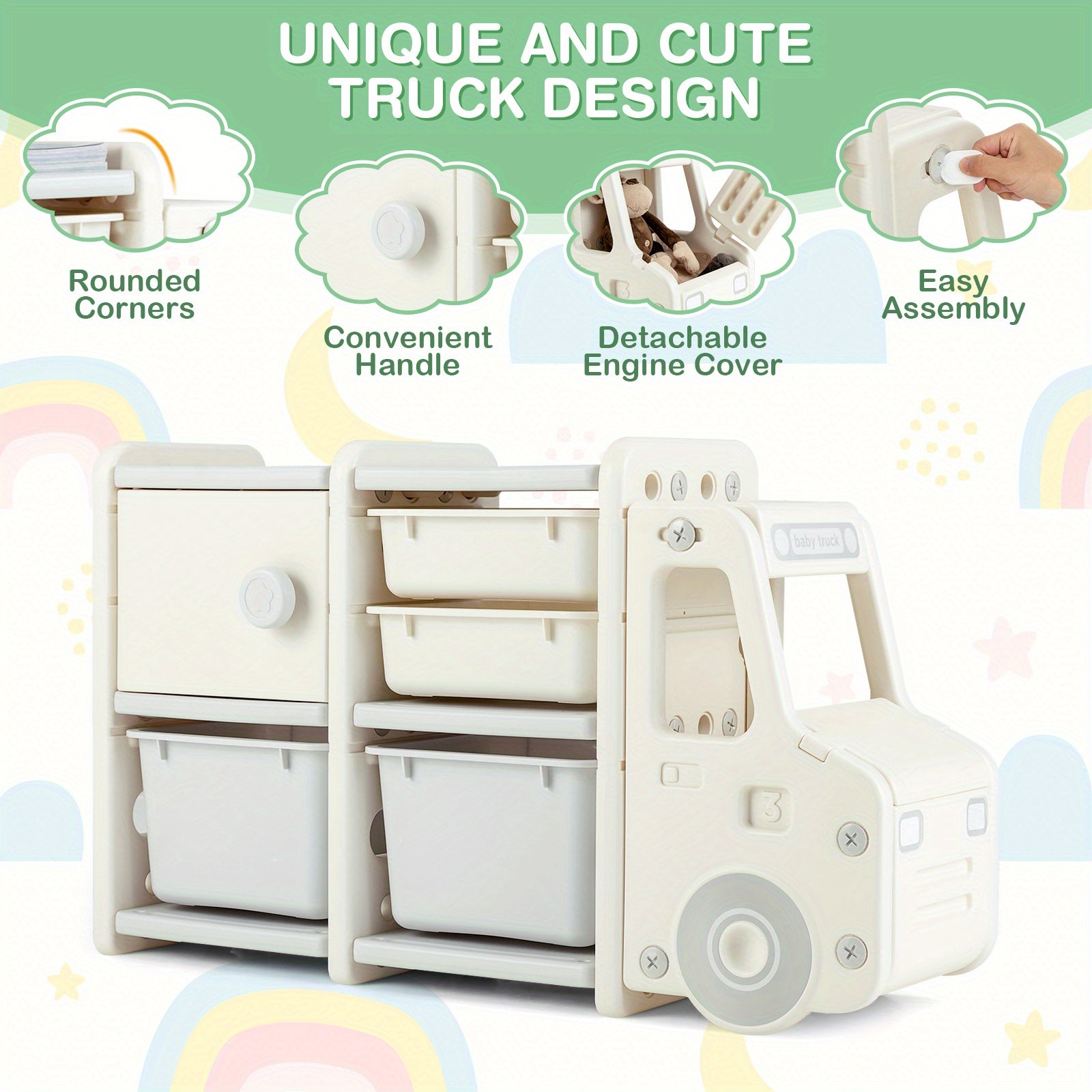 LIFEZEAL Truck-Shaped Youngsters Storage Organizer with Removable Bins & Drawers, HDPE Plastic Cabinet for Youngsters - Beige & Playroom Furniture, 43.5\