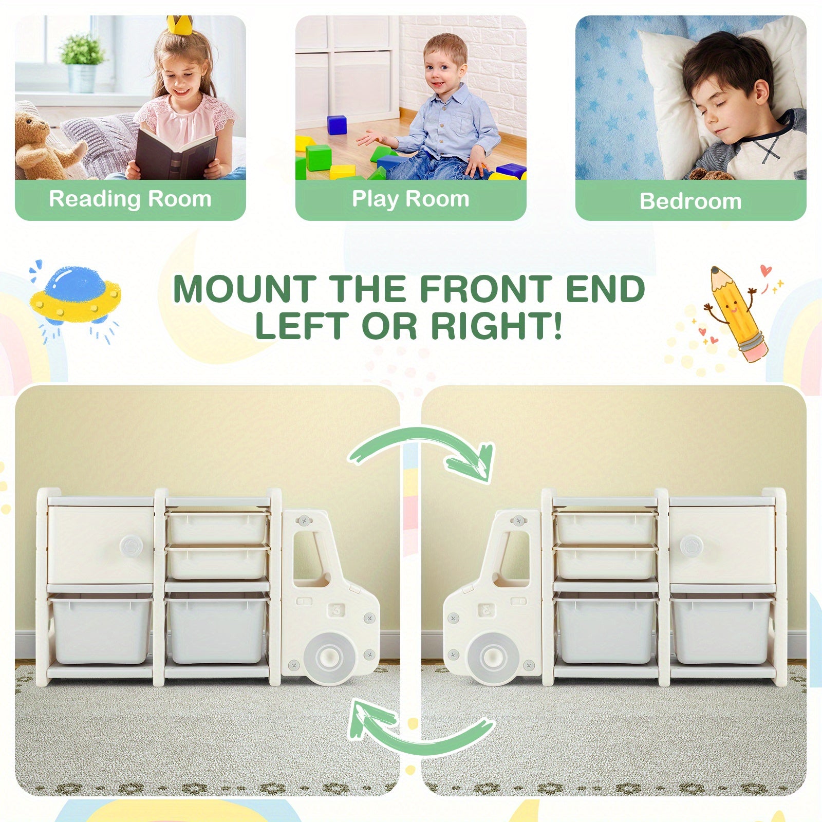 LIFEZEAL Truck-Shaped Youngsters Storage Organizer with Removable Bins & Drawers, HDPE Plastic Cabinet for Youngsters - Beige & Playroom Furniture, 43.5\