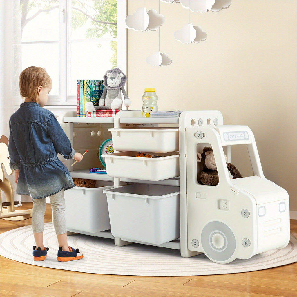 LIFEZEAL Truck-Shaped Youngsters Storage Organizer with Removable Bins & Drawers, HDPE Plastic Cabinet for Youngsters - Beige & Playroom Furniture, 43.5\