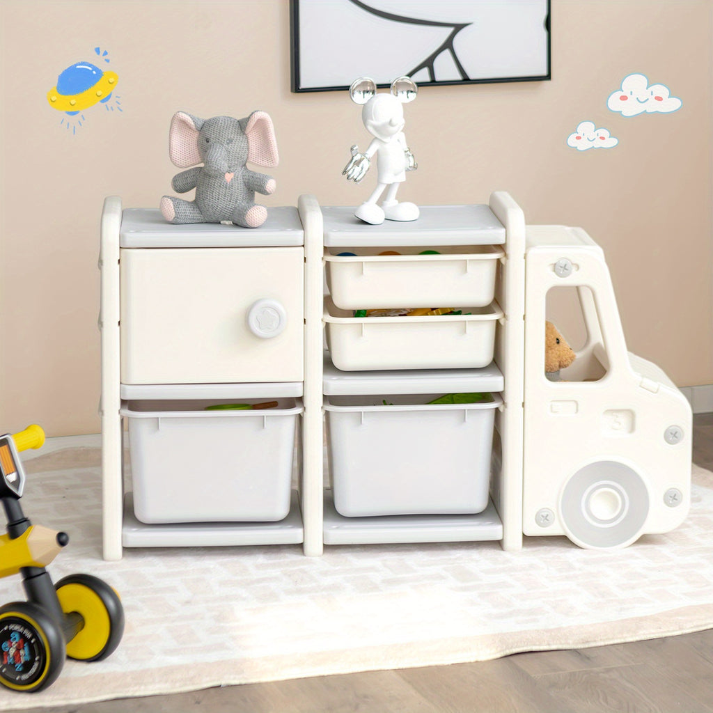 LIFEZEAL Truck-Shaped Youngsters Storage Organizer with Removable Bins & Drawers, HDPE Plastic Cabinet for Youngsters - Beige & Playroom Furniture, 43.5\