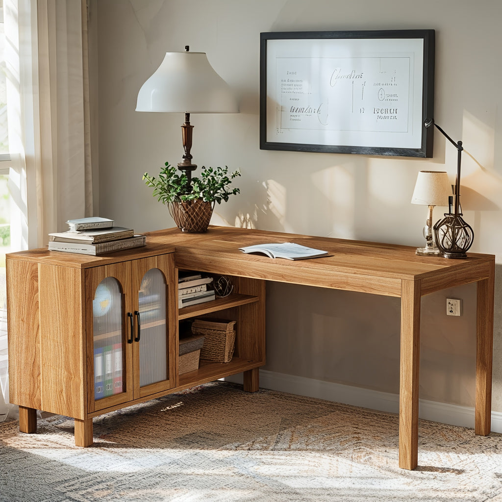 L Shaped Desk with Cabinet and Shelves | 59\