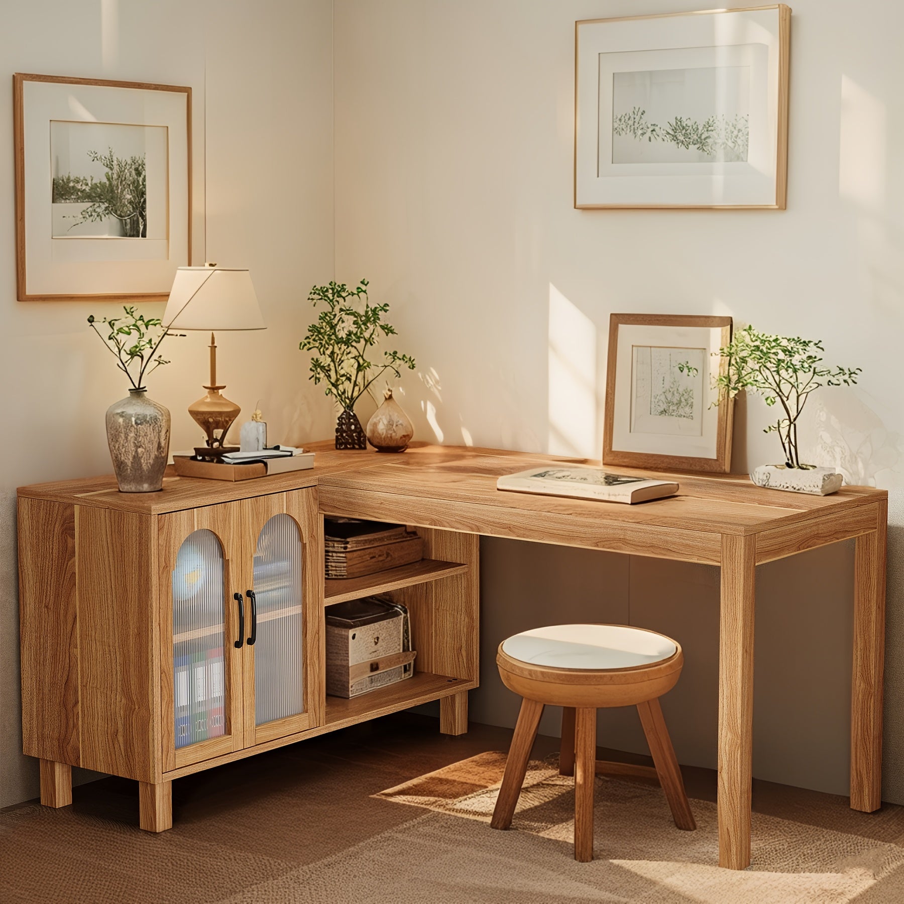 L Shaped Desk with Cabinet and Shelves | 59\