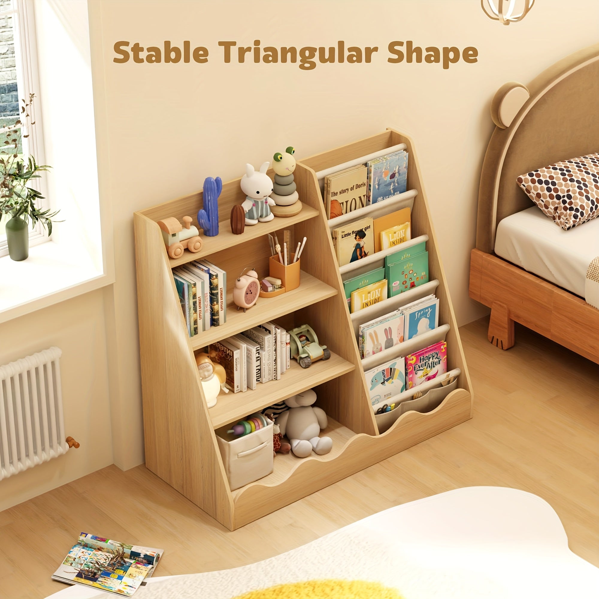 A Four-Level Bookshelf for Kids, a Five-Level Hanging Bookcase for Children, a Storage Unit for Baby Books, an Organizer for Books And Toys, a Display Stand for Books, Ideal for Playrooms, Preschools, Classrooms, Libraries
