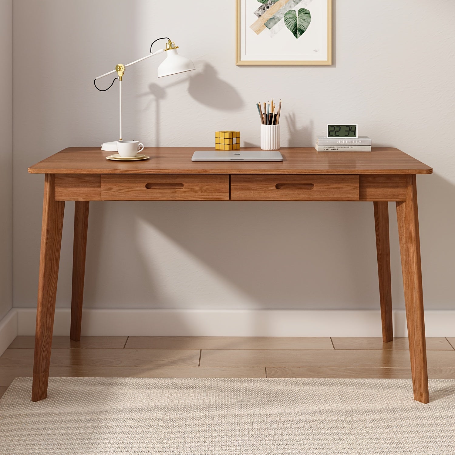 Modern Office Desk Computer Desk Writing Wood Desk Study Work Desk, With 2 Drawer, Suitable For Study Or Office, Equipped With Two Drawers And Four Legs, Easy To Assemble, Minimalist Design