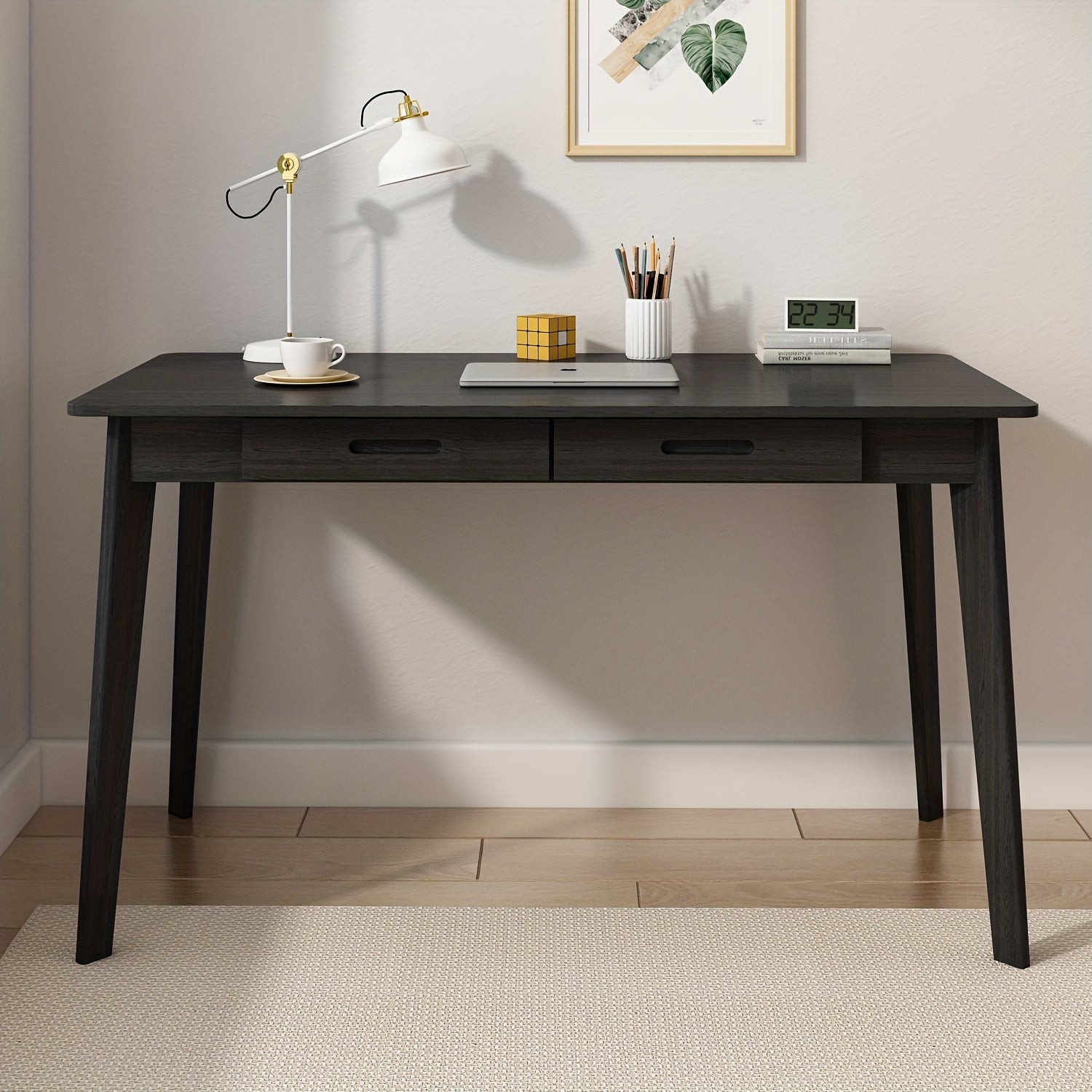 Modern Office Desk Computer Desk Writing Wood Desk Study Work Desk, With 2 Drawer, Suitable For Study Or Office, Equipped With Two Drawers And Four Legs, Easy To Assemble, Minimalist Design