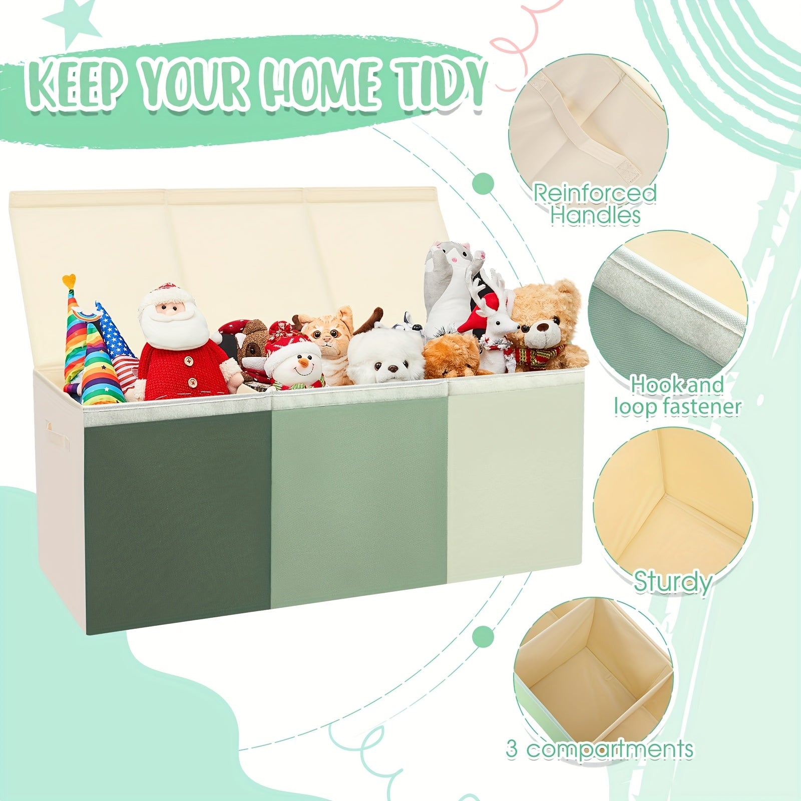 Extra Large Chest with Lid Collapsible Storage Organizer Bins Large Storage Baskets Box for Living Room Nursery Playroom(40.6 X 16.5 X 14.2'', Sage Green)