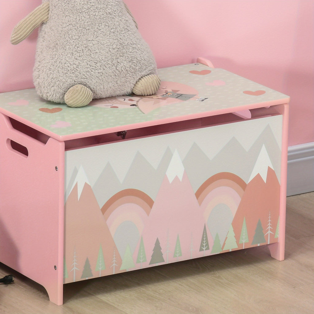 Qaba Box with Lid, Chest Storage Organizer for Bedroom with Safety Hinge, Cute Animal Design, Pink