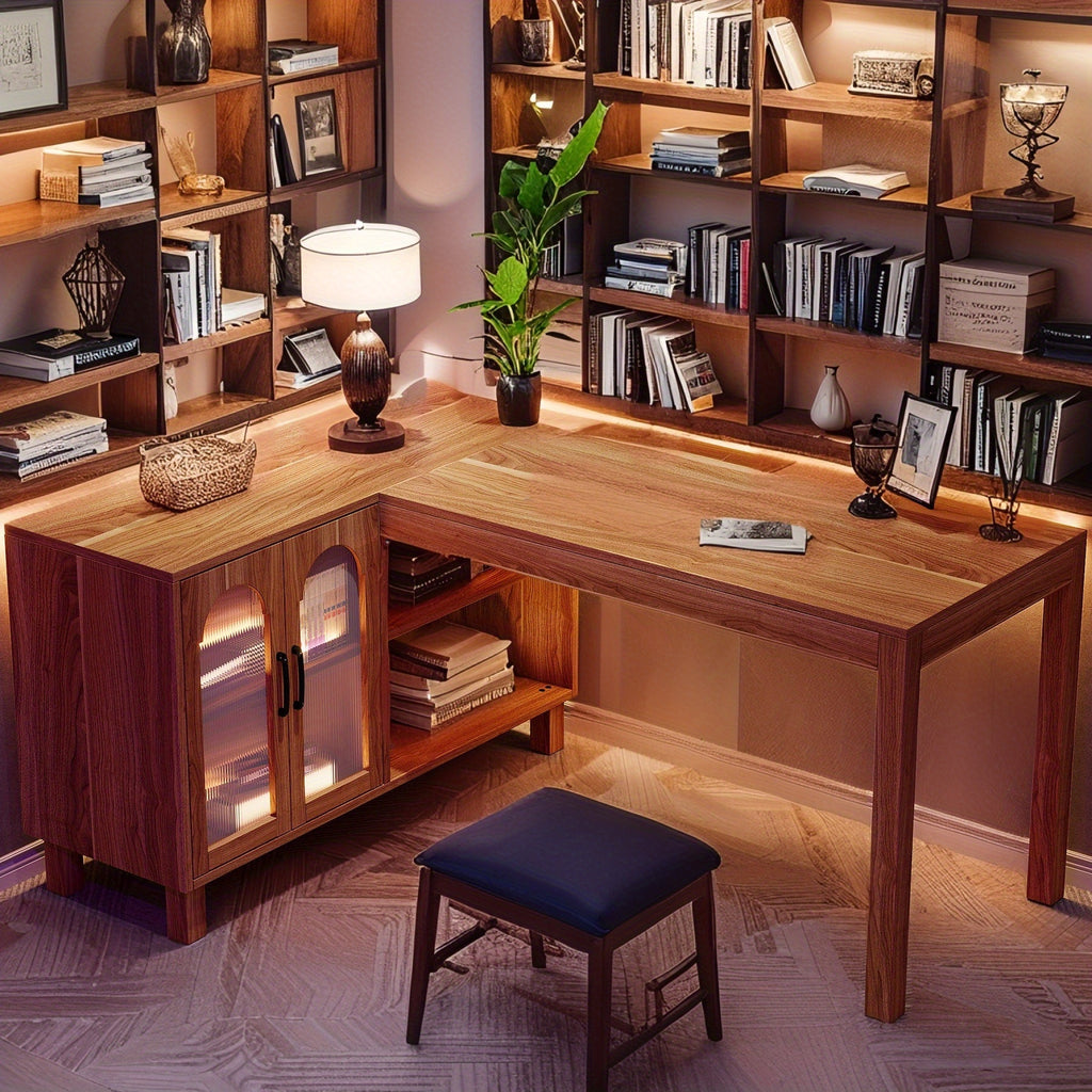 L Shaped Desk with Cabinet and Shelves | 59\