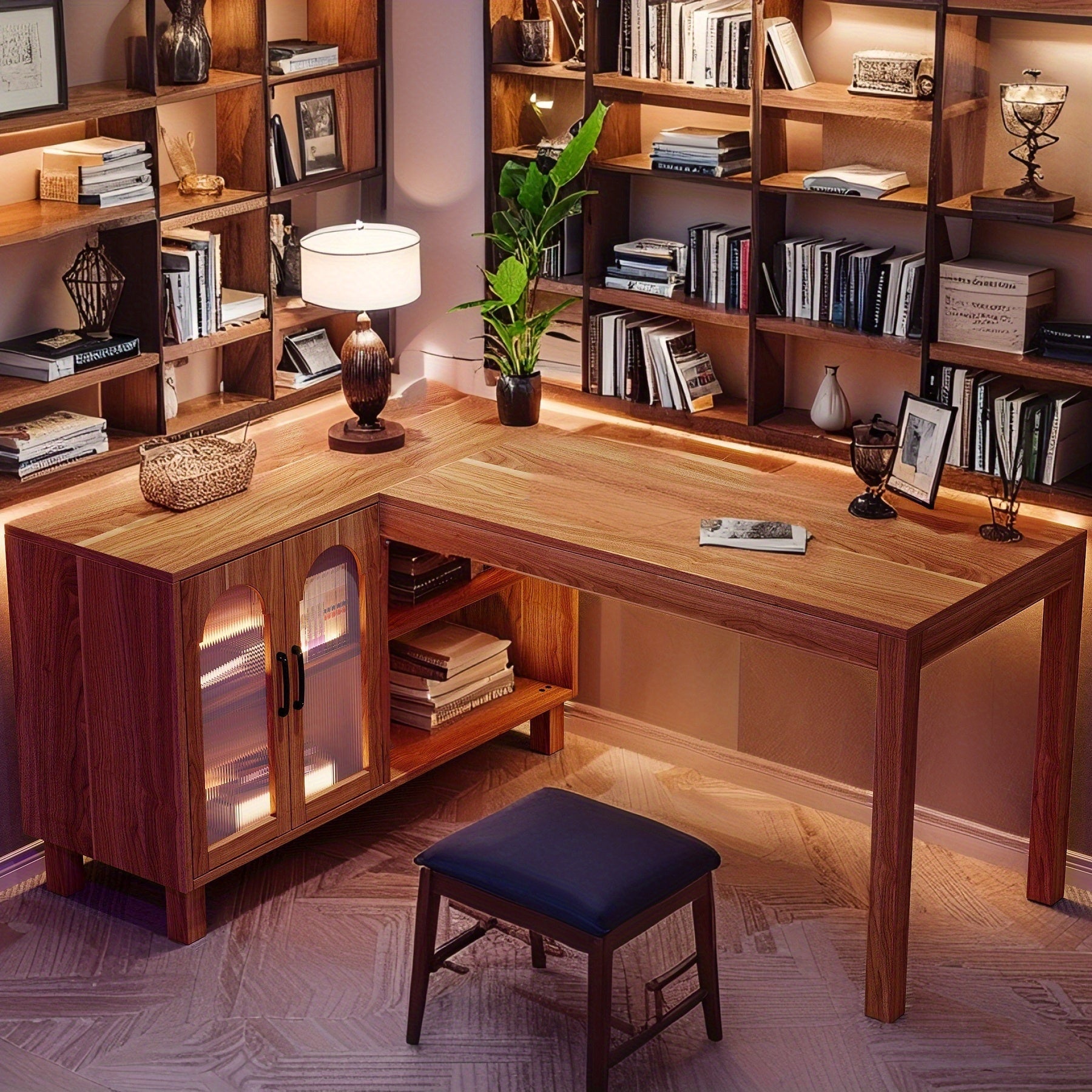 L Shaped Desk with Cabinet and Shelves | 59\