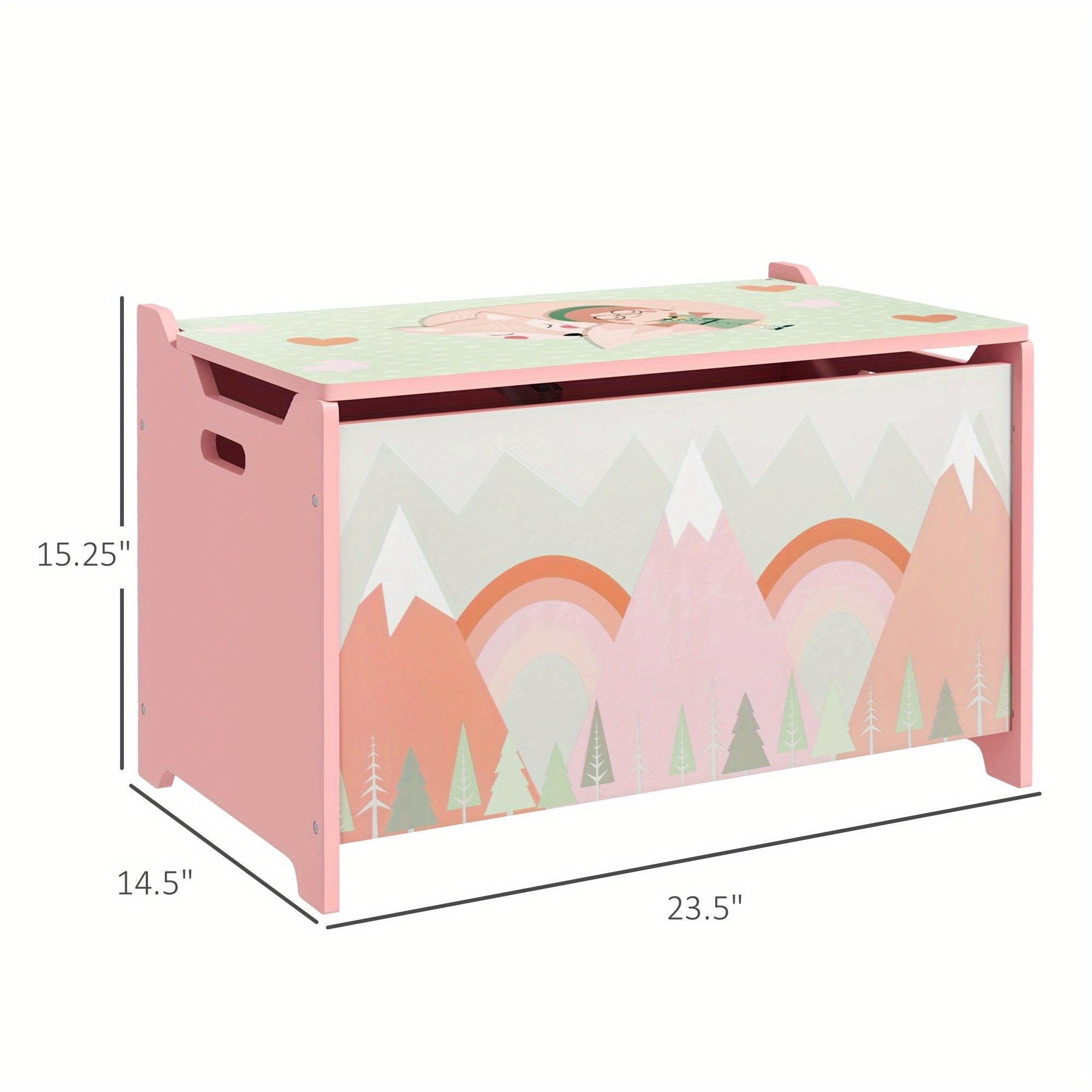 Qaba Box with Lid, Chest Storage Organizer for Bedroom with Safety Hinge, Cute Animal Design, Pink
