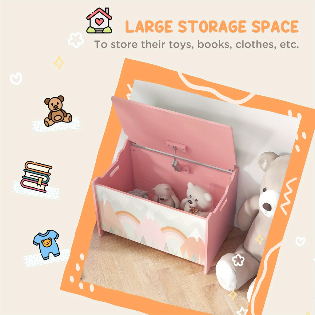 Qaba Box with Lid, Chest Storage Organizer for Bedroom with Safety Hinge, Cute Animal Design, Pink