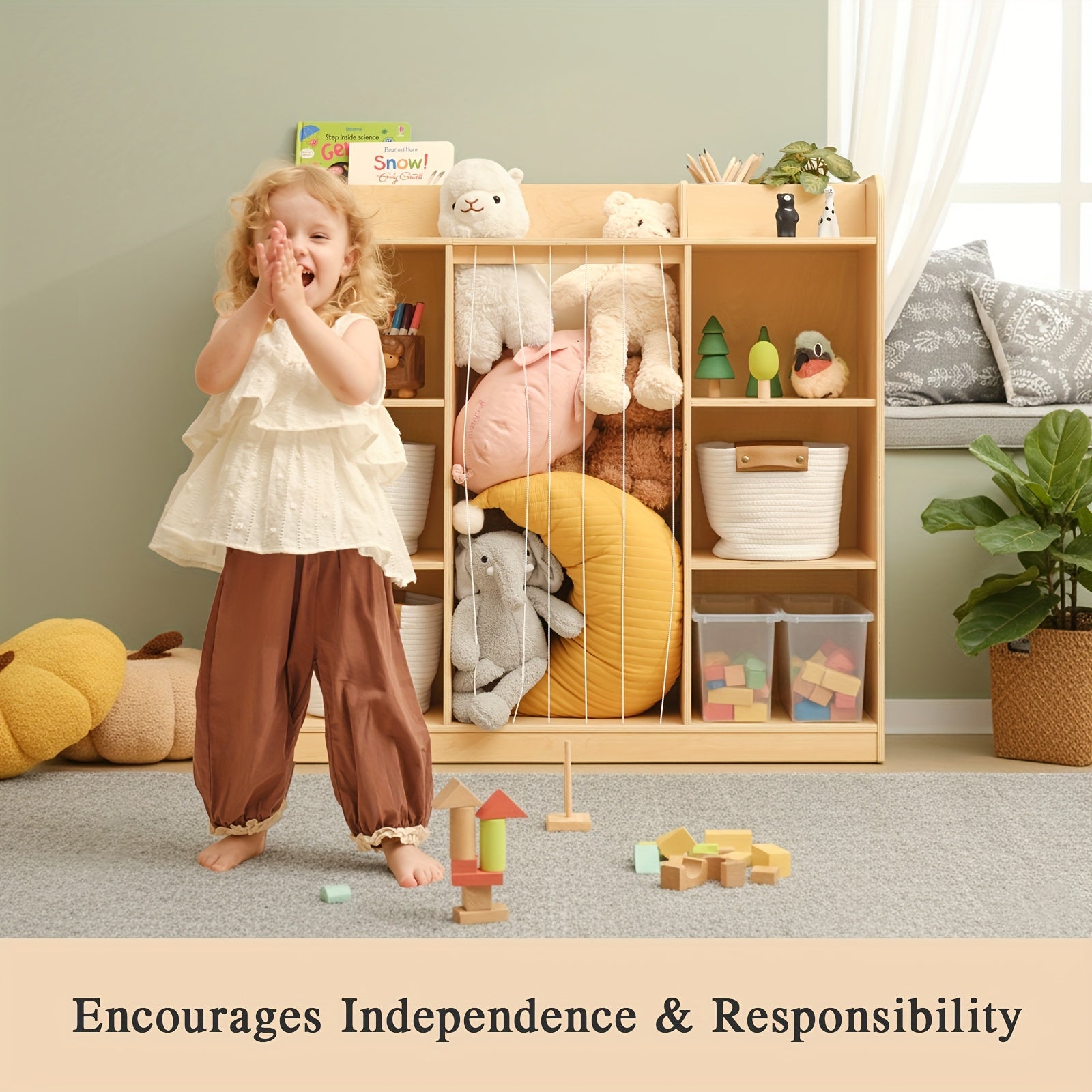 Luxury 2-in-1 Multifunctional Solid Wood Dollhouse Storage Cabinet & Bookshelf Organizer - Wood Bookcase with Spacious Shelves for Toys, Dolls, Books - Easy Assembly Nursery, Playroom Furniture ' Room Organization