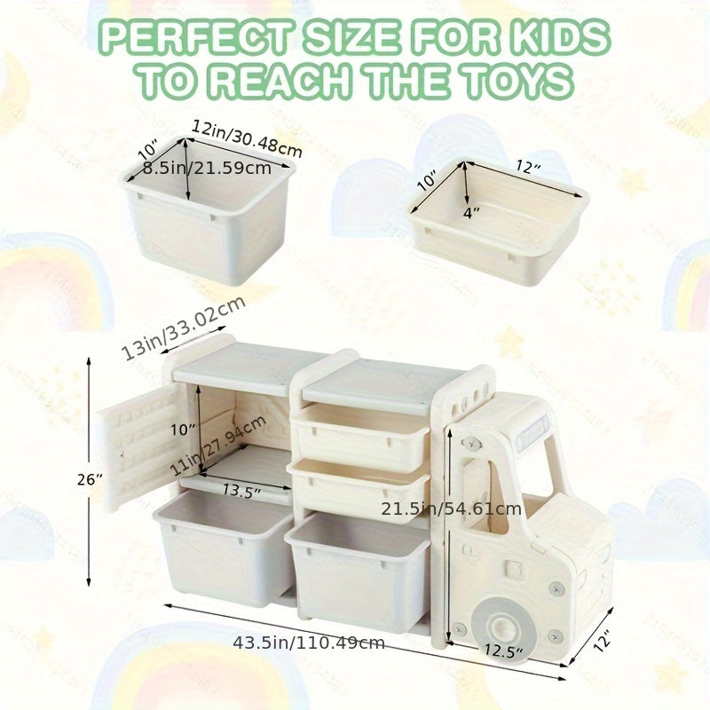 LIFEZEAL Truck-Shaped Youngsters Storage Organizer with Removable Bins & Drawers, HDPE Plastic Cabinet for Youngsters - Beige & Playroom Furniture, 43.5\