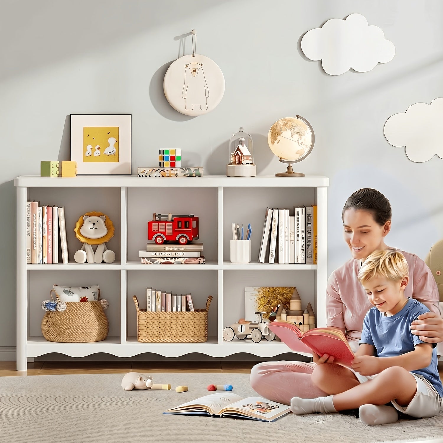 6-Cubby Kids Bookshelf Storage Organizer, Wooden Small Bookcase for Child, Open Shelf Cubby Storage Cabinet for Study Room, Playroom, Kids Bedroom, Multi-Purpose Book Organizer for Books,, Art Supplies