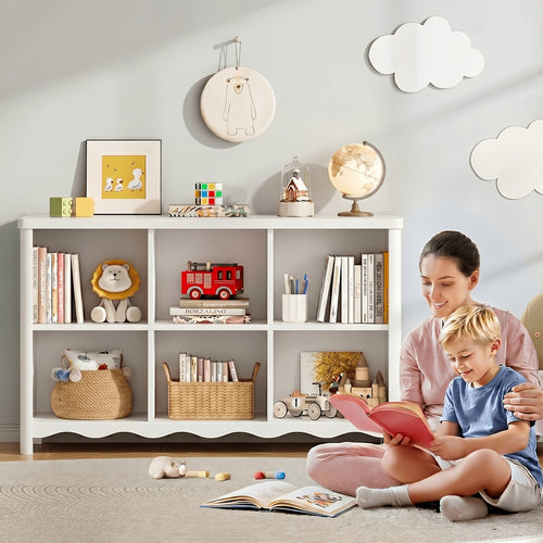 6-Cubby Kids Bookshelf Storage Organizer, Wooden Small Bookcase for Child, Open Shelf Cubby Storage Cabinet for Study Room, Playroom, Kids Bedroom, Multi-Purpose Book Organizer for Books,, Art Supplies
