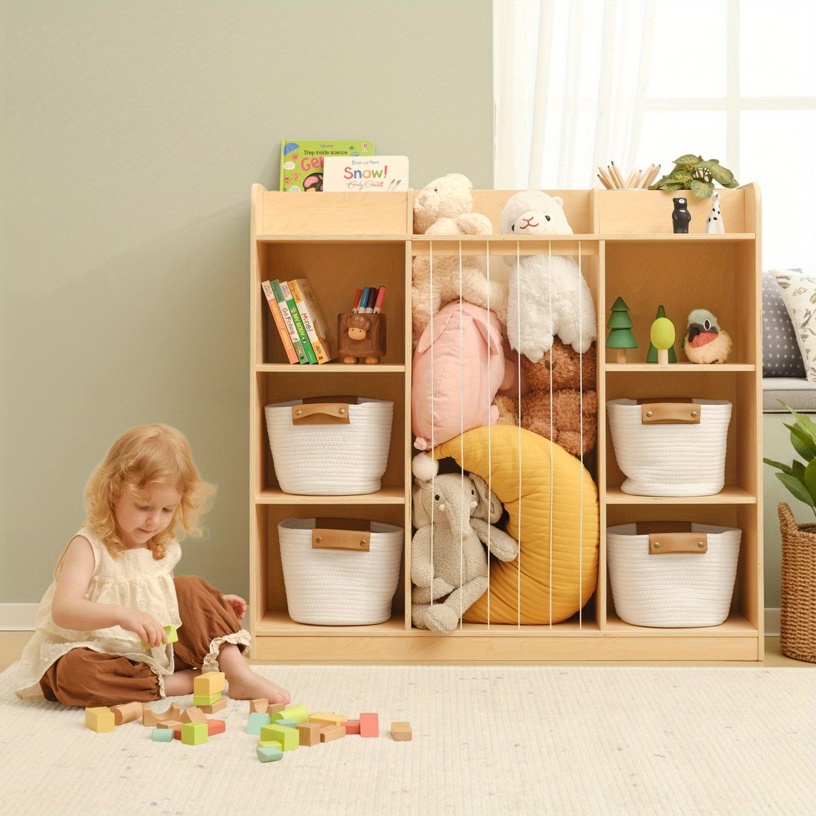 Luxury 2-in-1 Multifunctional Solid Wood Dollhouse Storage Cabinet & Bookshelf Organizer - Wood Bookcase with Spacious Shelves for Toys, Dolls, Books - Easy Assembly Nursery, Playroom Furniture ' Room Organization