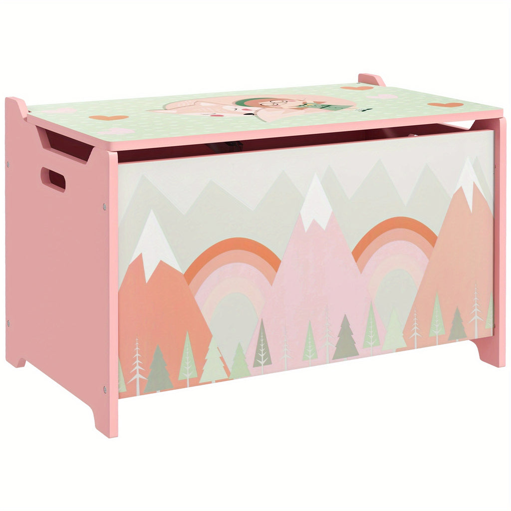 Qaba Box with Lid, Chest Storage Organizer for Bedroom with Safety Hinge, Cute Animal Design, Pink