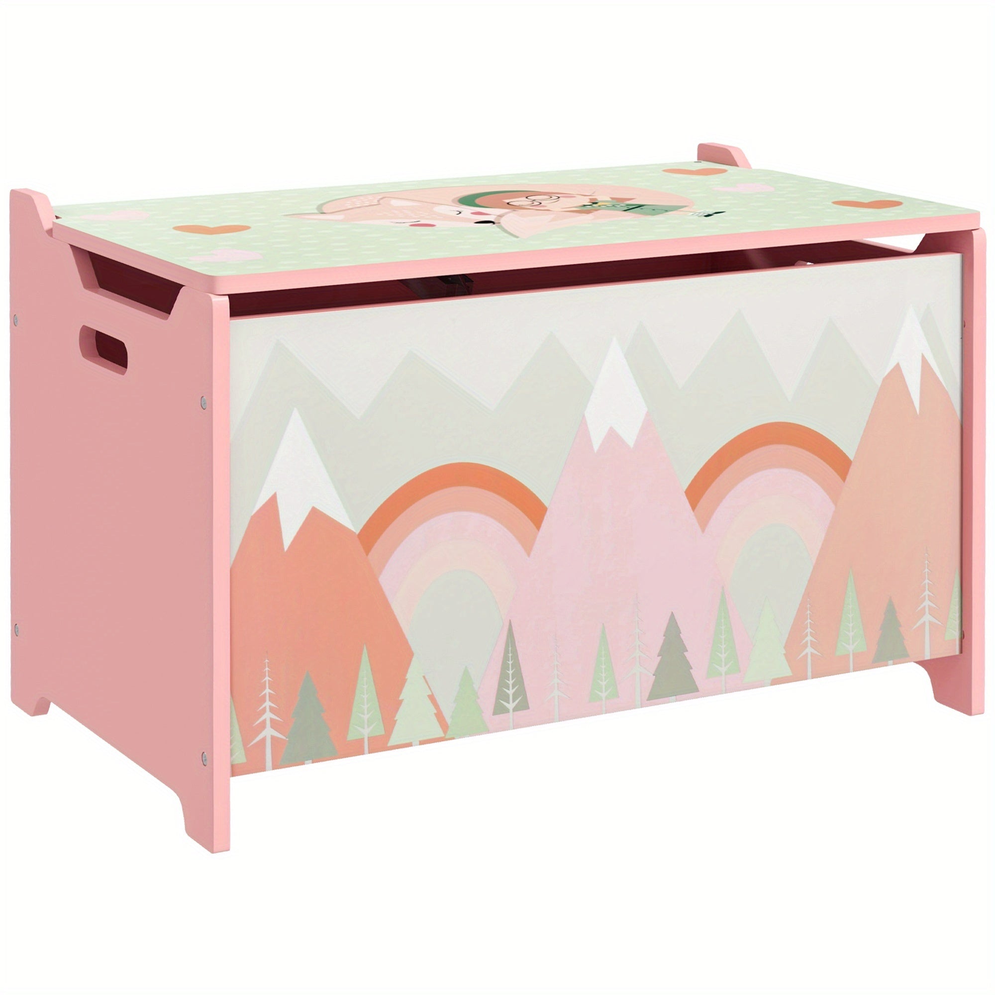 Qaba Box with Lid, Chest Storage Organizer for Bedroom with Safety Hinge, Cute Animal Design, Pink