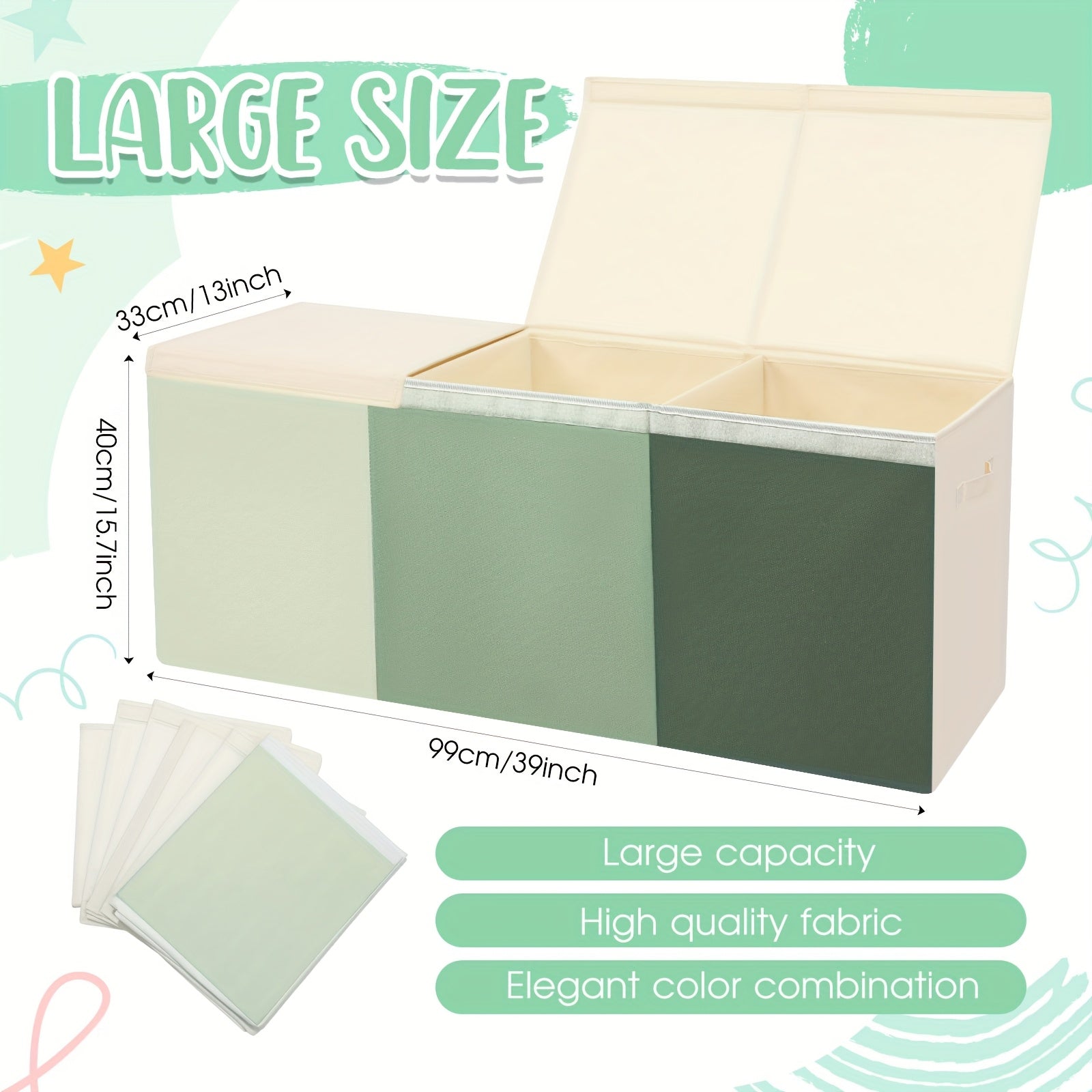 Extra Large Chest with Lid Collapsible Storage Organizer Bins Large Storage Baskets Box for Living Room Nursery Playroom(40.6 X 16.5 X 14.2'', Sage Green)