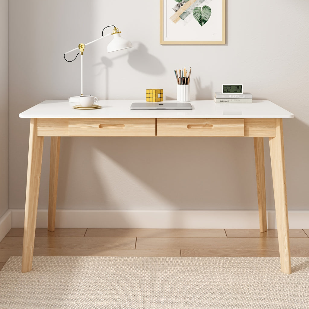 Modern Office Desk Computer Desk Writing Wood Desk Study Work Desk, With 2 Drawer, Suitable For Study Or Office, Equipped With Two Drawers And Four Legs, Easy To Assemble, Minimalist Design