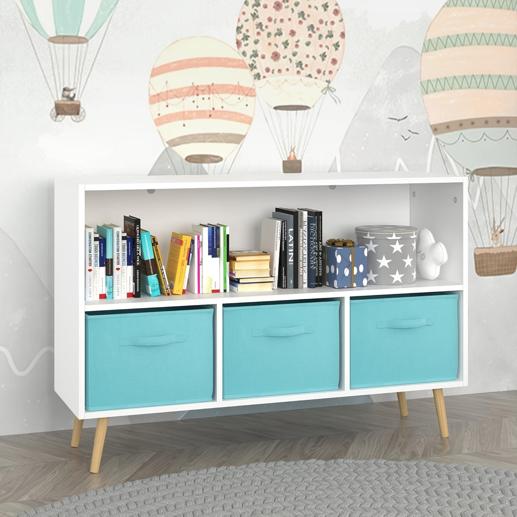 Kids Bookcase & Bookshelf with 3 Collapsible Fabric Drawers - ' Toy Storage Shelf & Book Display, Multi-Shelf Cubby Organizer for ' Room, Playroom, - Durable Children's Furniture (Space-Saving)