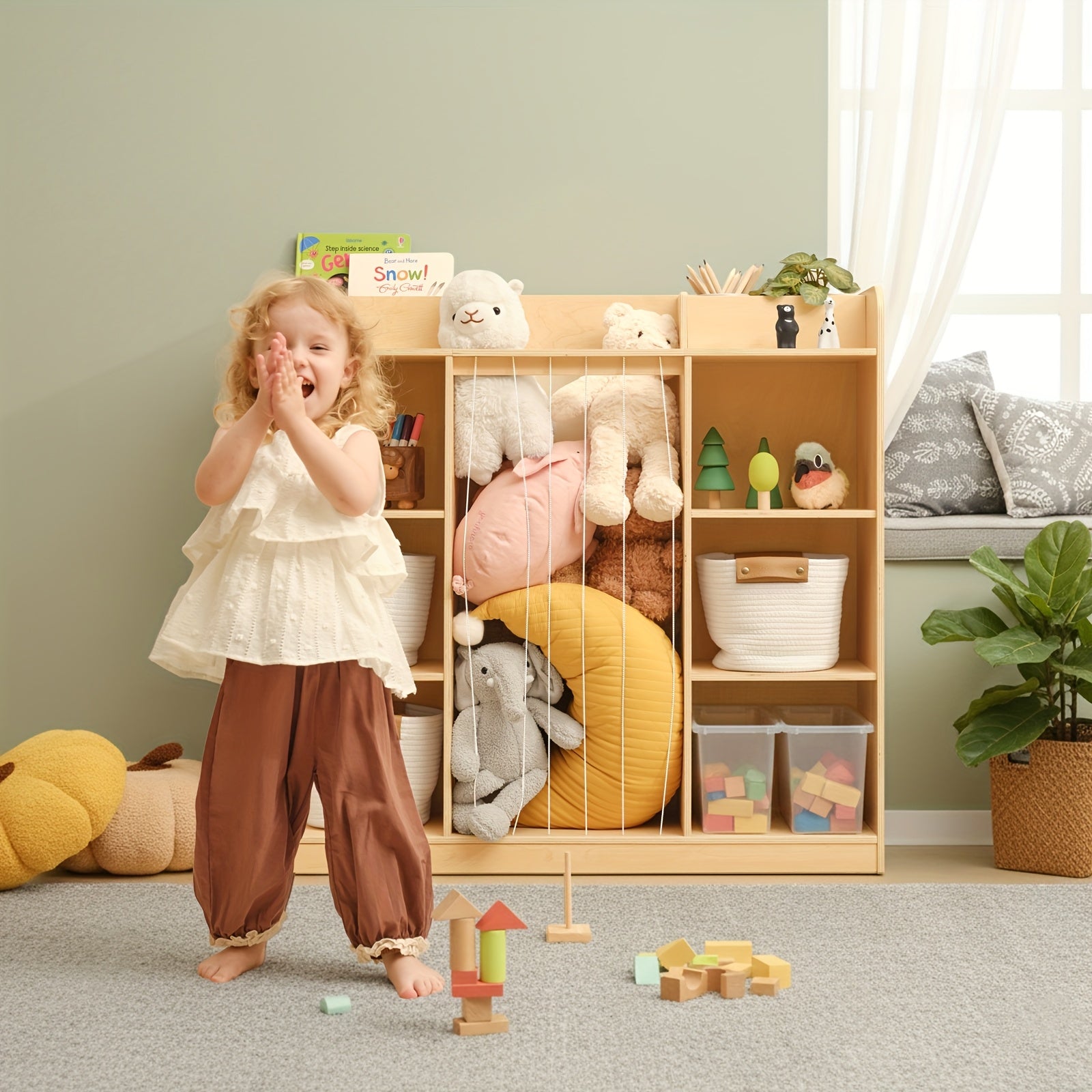 Luxury 2-in-1 Multifunctional Solid Wood Dollhouse Storage Cabinet & Bookshelf Organizer - Wood Bookcase with Spacious Shelves for Toys, Dolls, Books - Easy Assembly Nursery, Playroom Furniture ' Room Organization