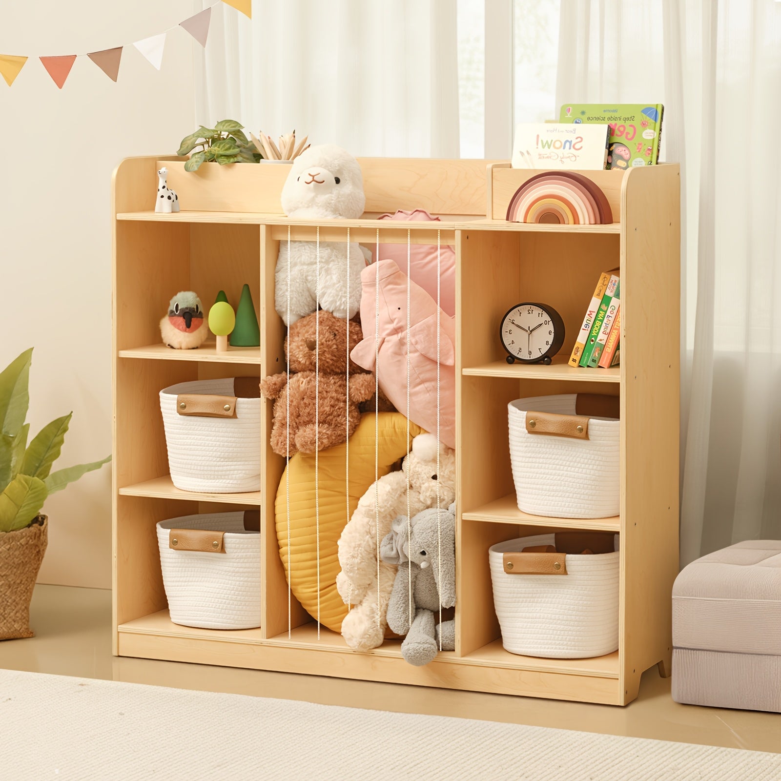 Luxury 2-in-1 Multifunctional Solid Wood Dollhouse Storage Cabinet & Bookshelf Organizer - Wood Bookcase with Spacious Shelves for Toys, Dolls, Books - Easy Assembly Nursery, Playroom Furniture ' Room Organization