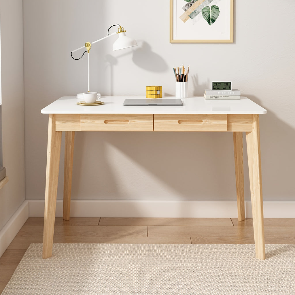 Modern Office Desk Computer Desk Writing Wood Desk Study Work Desk, With 2 Drawer, Suitable For Study Or Office, Equipped With Two Drawers And Four Legs, Easy To Assemble, Minimalist Design