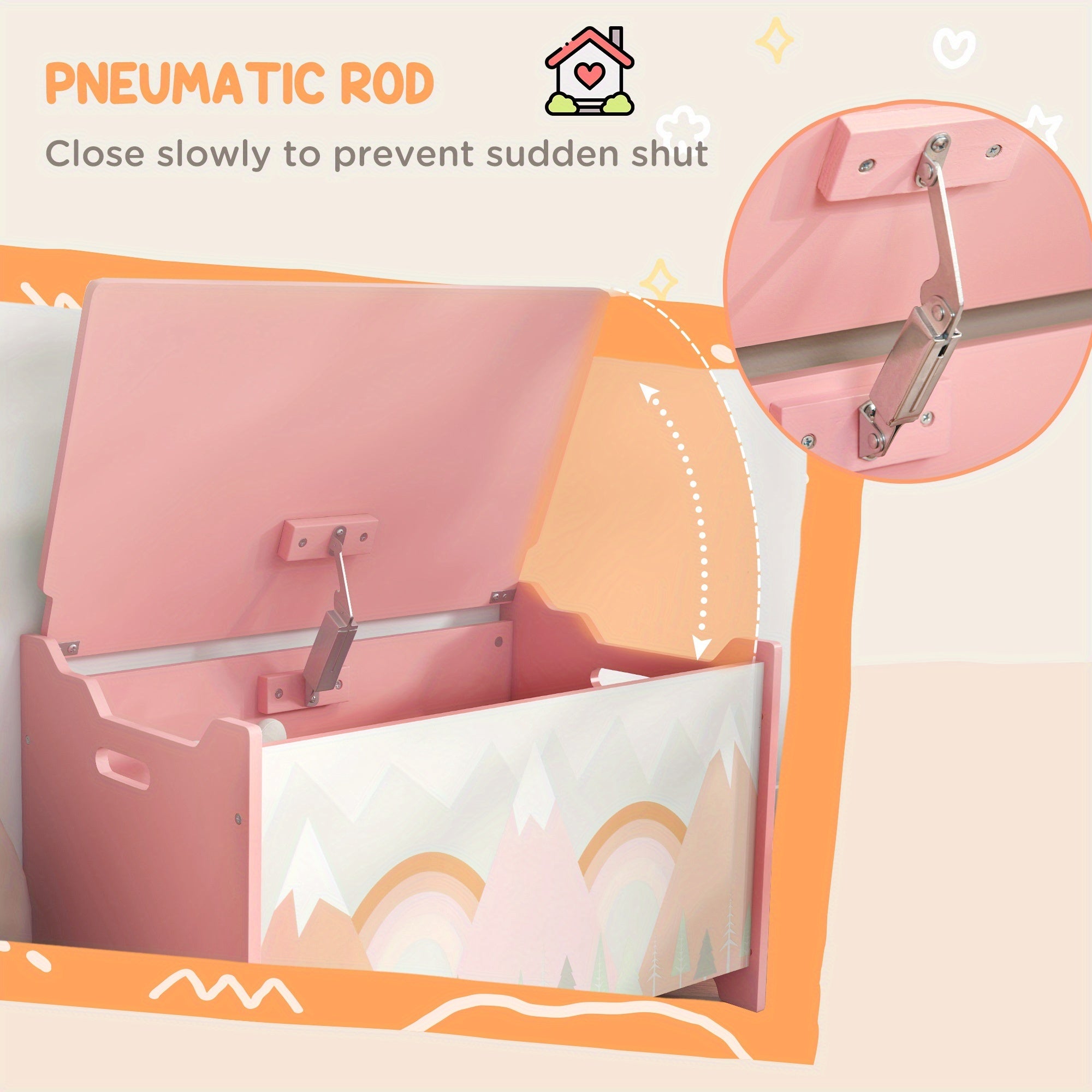 Qaba Box with Lid, Chest Storage Organizer for Bedroom with Safety Hinge, Cute Animal Design, Pink
