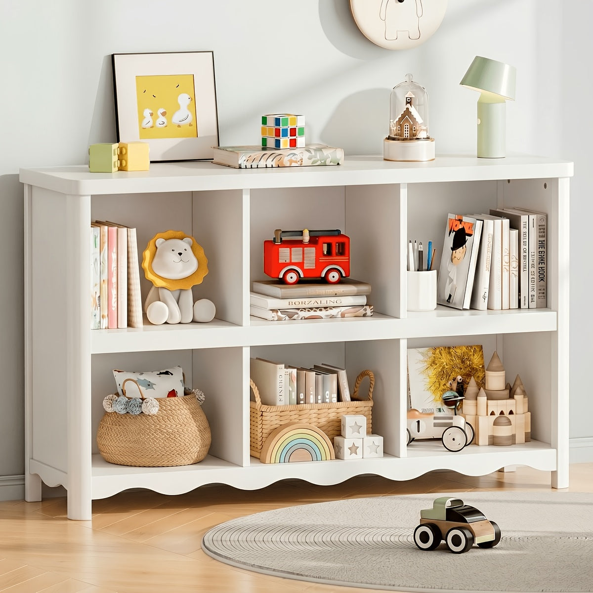 6-Cubby Kids Bookshelf Storage Organizer, Wooden Small Bookcase for Child, Open Shelf Cubby Storage Cabinet for Study Room, Playroom, Kids Bedroom, Multi-Purpose Book Organizer for Books,, Art Supplies