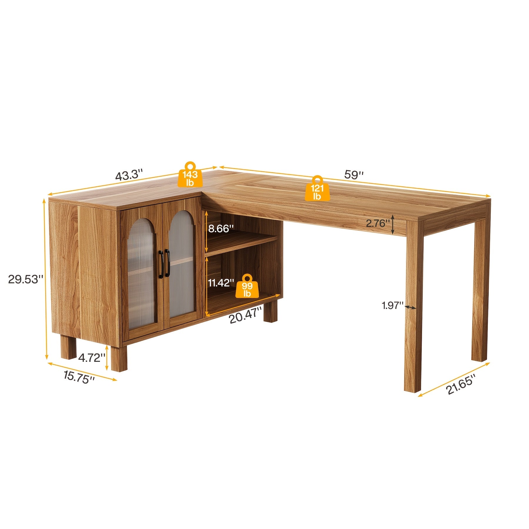 L Shaped Desk with Cabinet and Shelves | 59\
